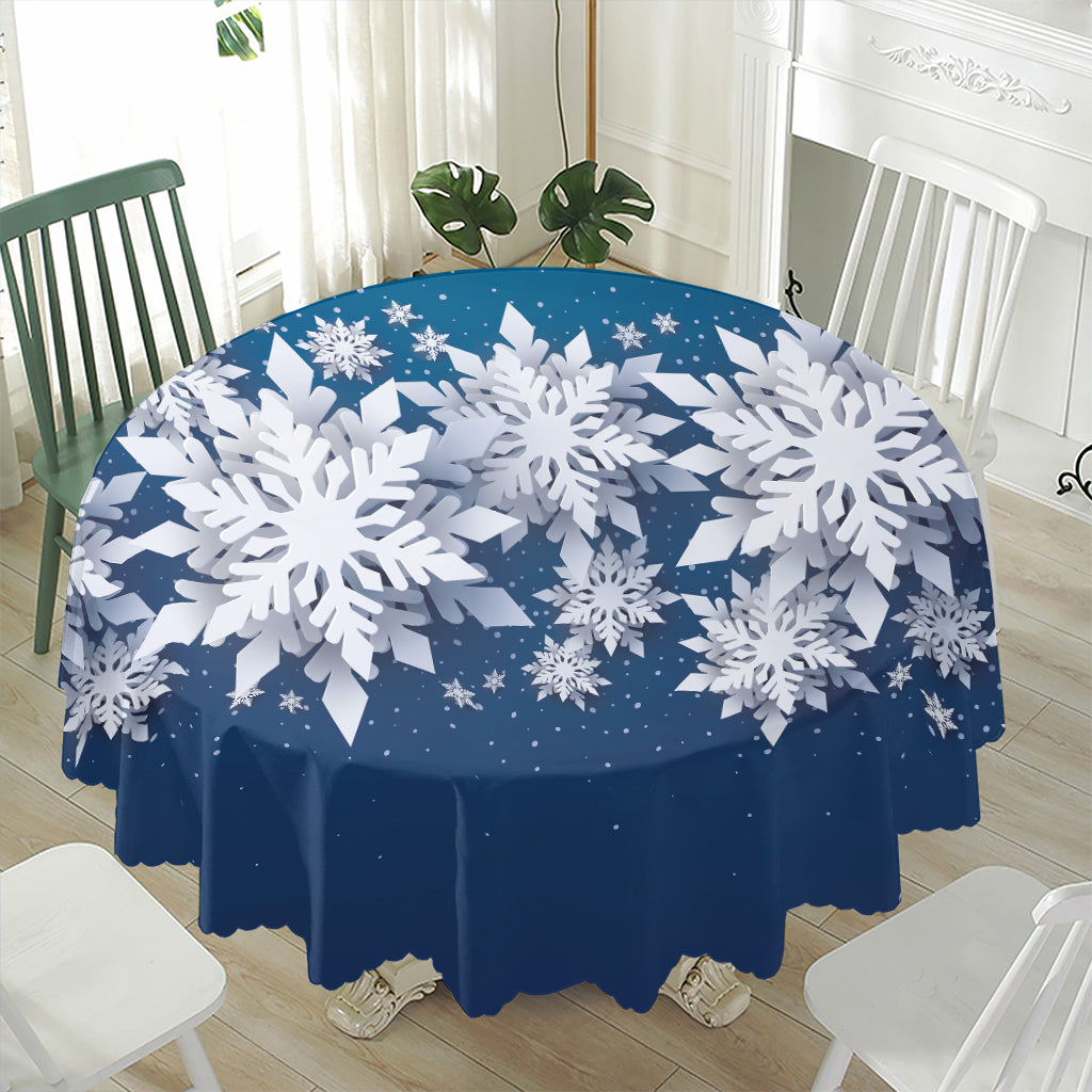 Christmas Snowflake Print Waterproof Round Tablecloth