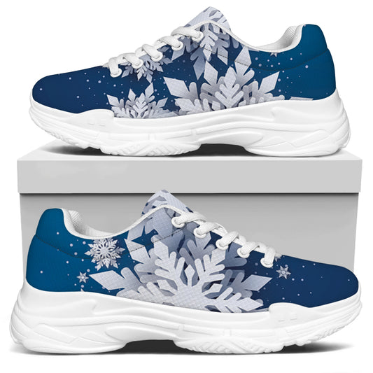 Christmas Snowflake Print White Chunky Shoes