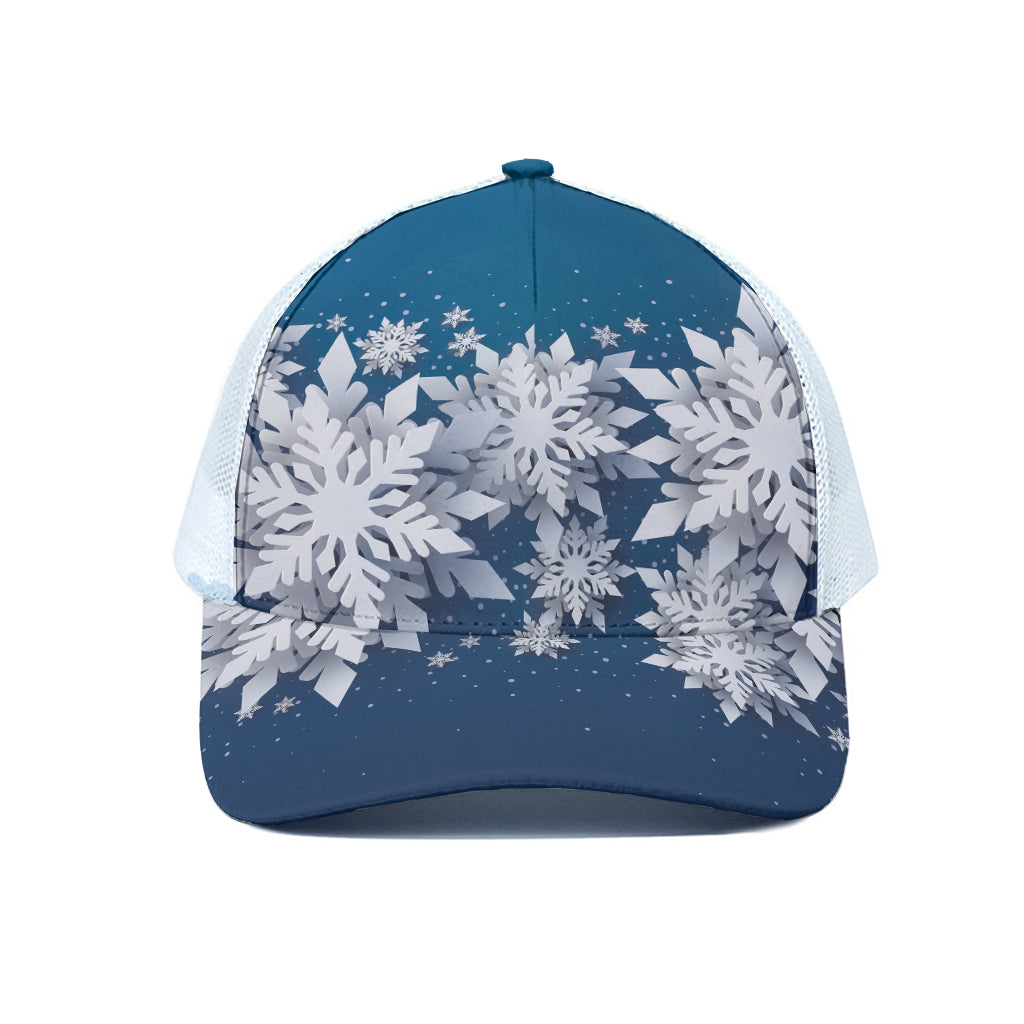 Christmas Snowflake Print White Mesh Trucker Cap