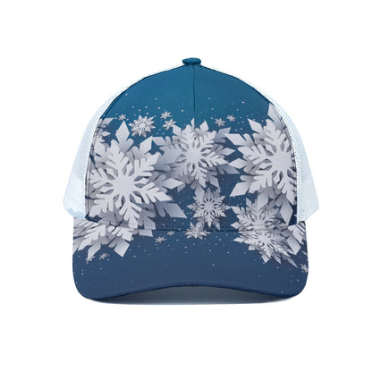 Christmas Snowflake Print White Mesh Trucker Cap