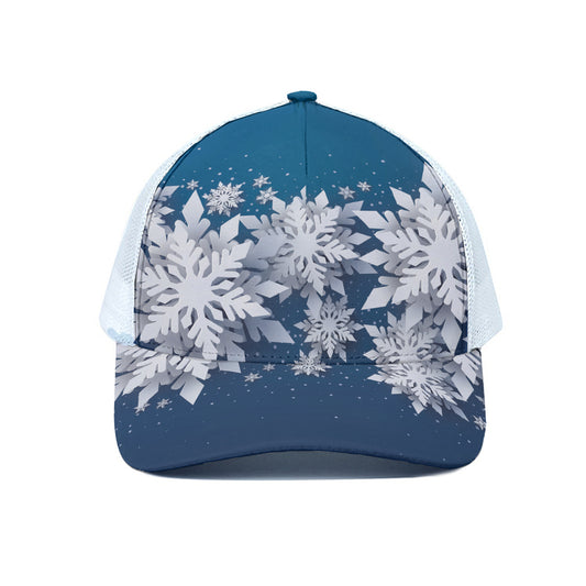 Christmas Snowflake Print White Mesh Trucker Cap