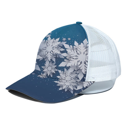 Christmas Snowflake Print White Mesh Trucker Cap