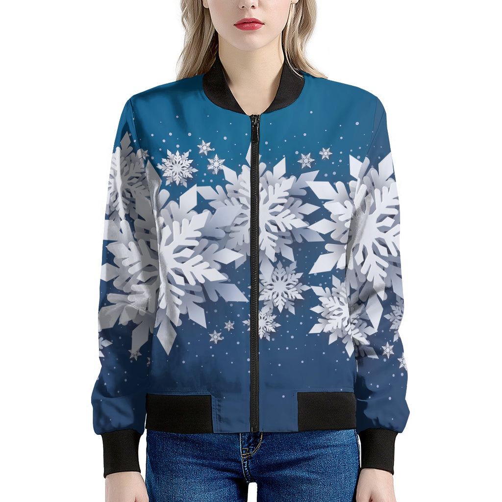 Christmas Snowflake Print Women's Bomber Jacket