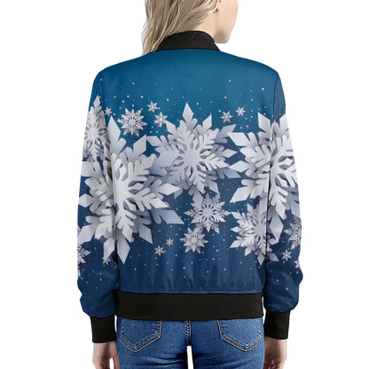 Christmas Snowflake Print Women's Bomber Jacket