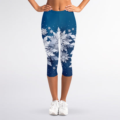 Christmas Snowflake Print Women's Capri Leggings