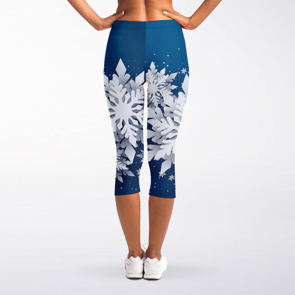 Christmas Snowflake Print Women's Capri Leggings
