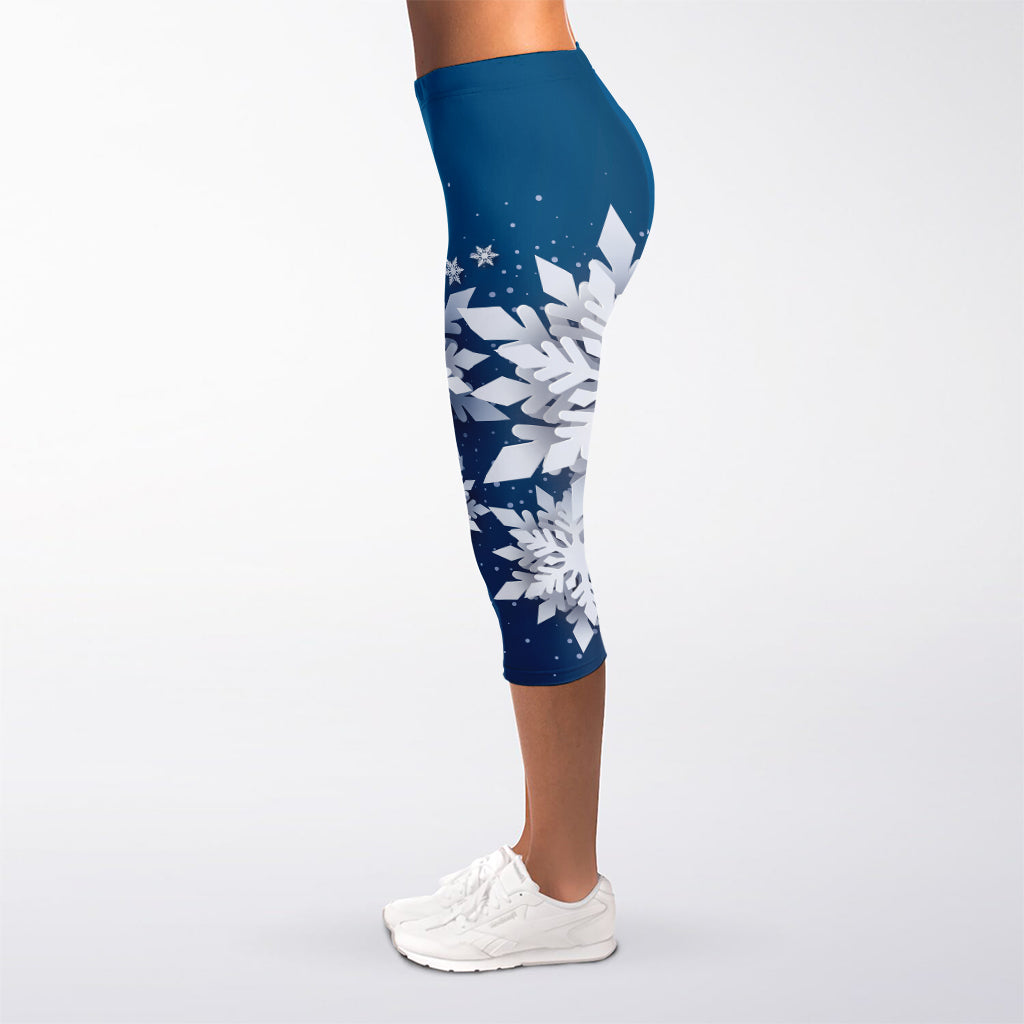 Christmas Snowflake Print Women's Capri Leggings
