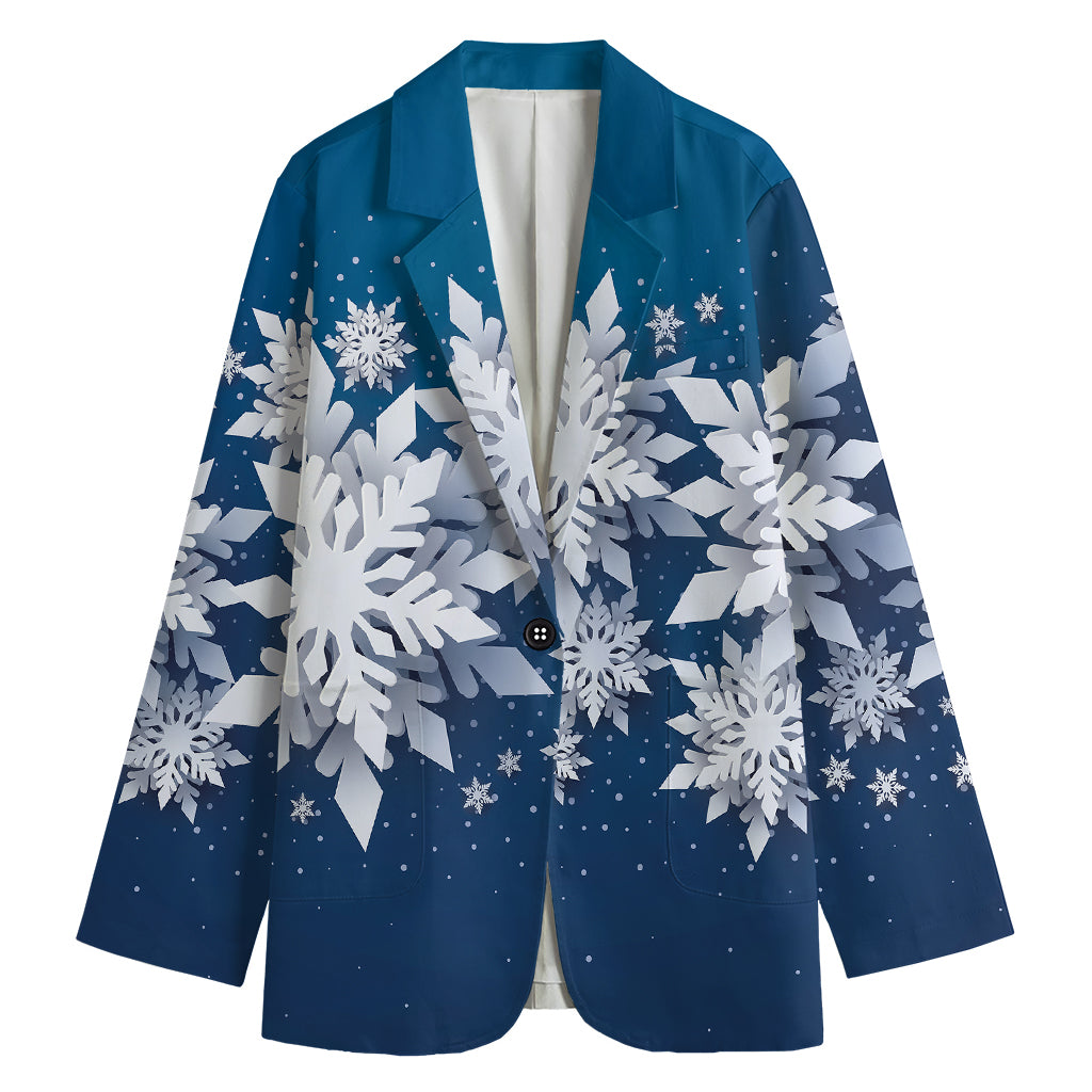Christmas Snowflake Print Women's Cotton Blazer