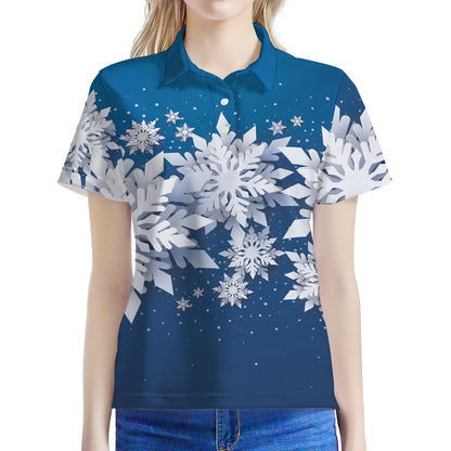 Christmas Snowflake Print Women's Polo Shirt