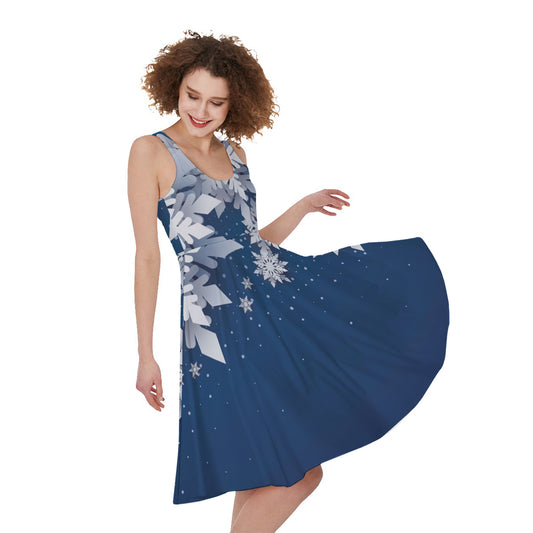 Christmas Snowflake Print Women's Sleeveless Dress