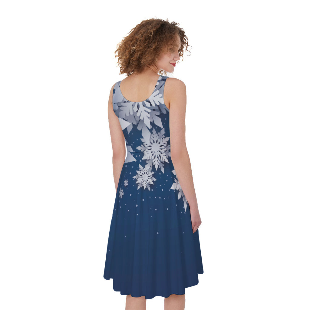 Christmas Snowflake Print Women's Sleeveless Dress
