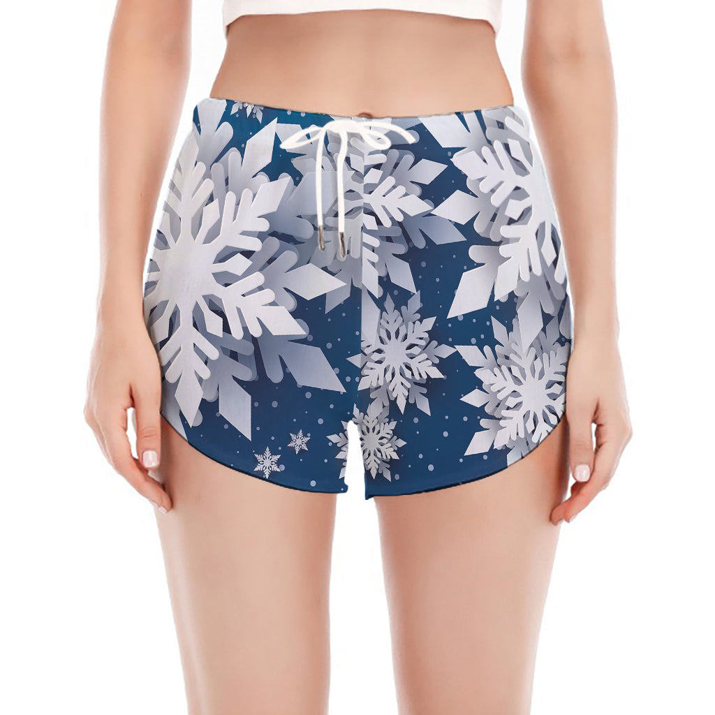 Christmas Snowflake Print Women's Split Running Shorts