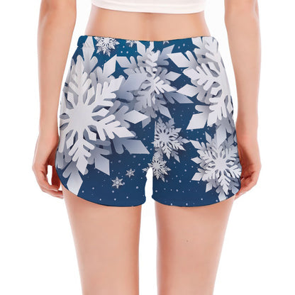 Christmas Snowflake Print Women's Split Running Shorts
