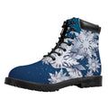 Christmas Snowflake Print Padded Collar Lace Up Boots