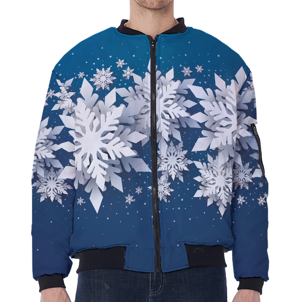 Christmas Snowflake Print Zip Sleeve Bomber Jacket