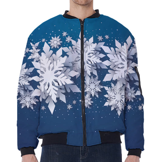 Christmas Snowflake Print Zip Sleeve Bomber Jacket