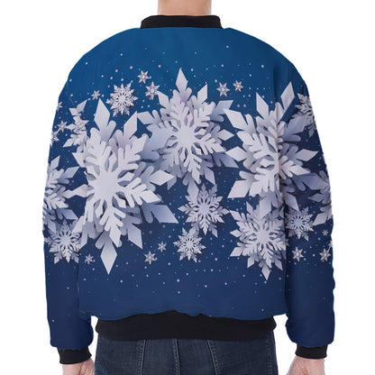 Christmas Snowflake Print Zip Sleeve Bomber Jacket