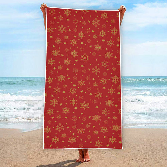 Christmas Snowflakes And Stars Print Beach Towel