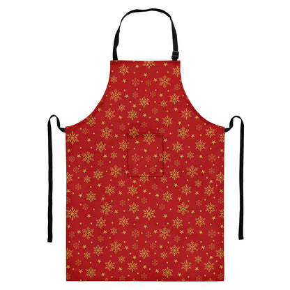 Christmas Snowflakes And Stars Print Bib Apron With Pocket
