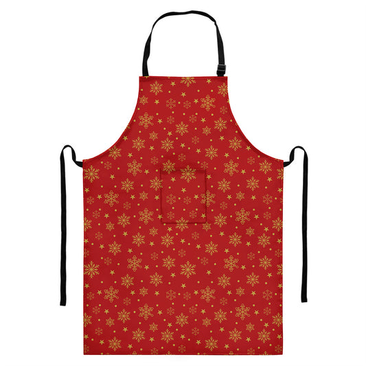 Christmas Snowflakes And Stars Print Bib Apron With Pocket
