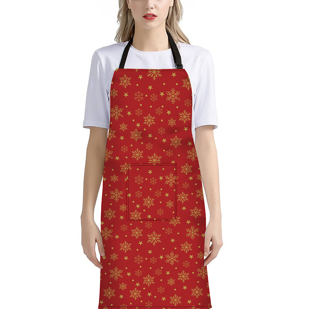 Christmas Snowflakes And Stars Print Bib Apron With Pocket