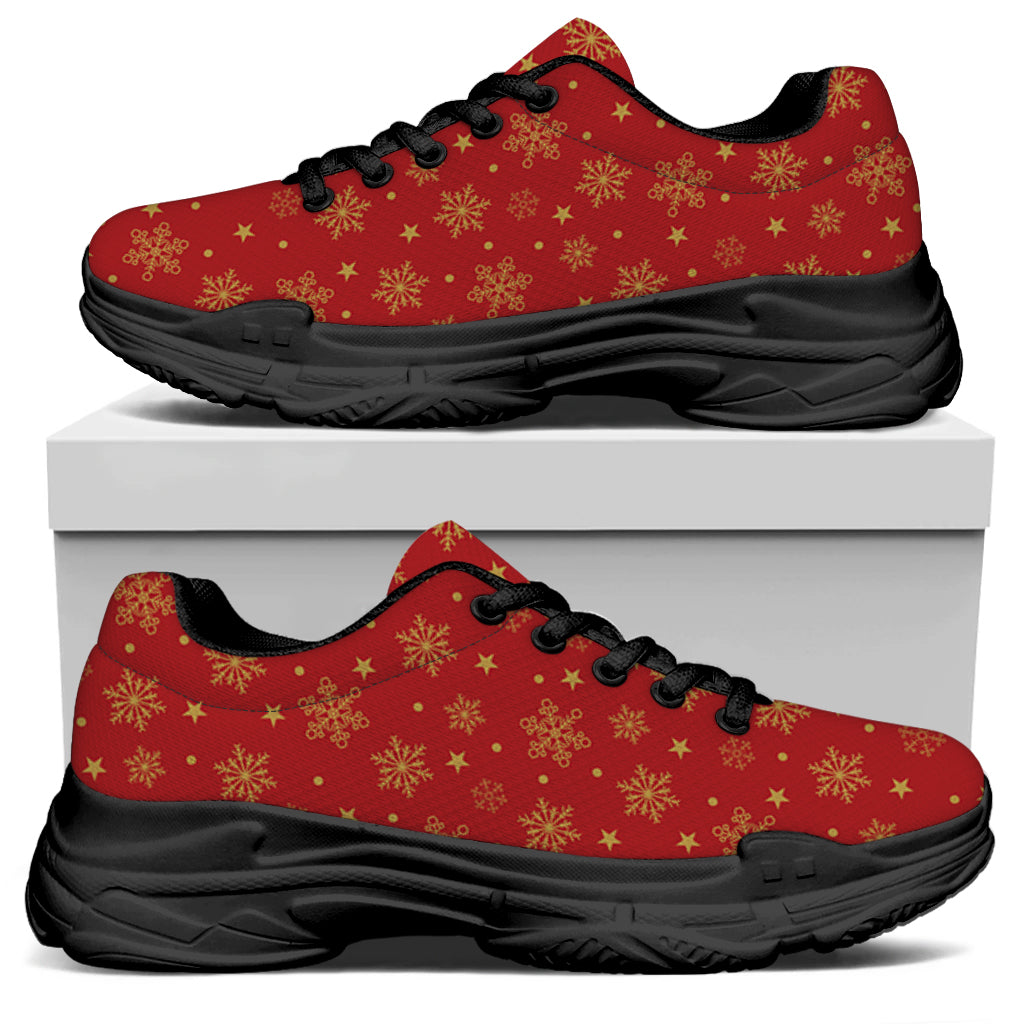 Christmas Snowflakes And Stars Print Black Chunky Shoes