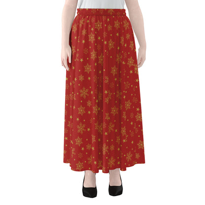 Christmas Snowflakes And Stars Print Chiffon Maxi Skirt