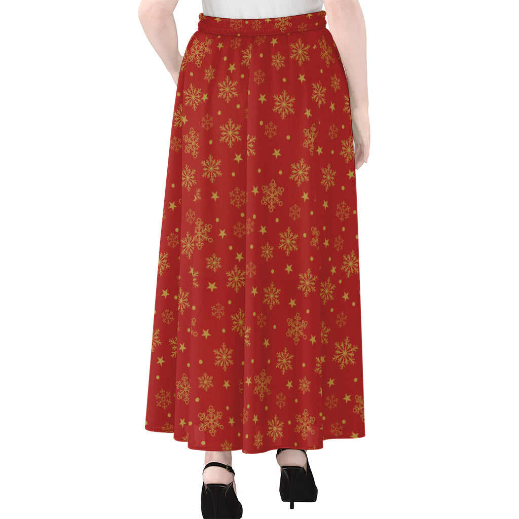 Christmas Snowflakes And Stars Print Chiffon Maxi Skirt