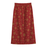 Christmas Snowflakes And Stars Print Cotton Front Slit Maxi Skirt