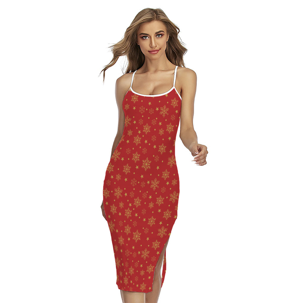 Christmas Snowflakes And Stars Print Cross Back Cami Dress