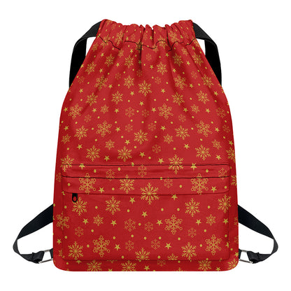 Christmas Snowflakes And Stars Print Drawstring Backpack