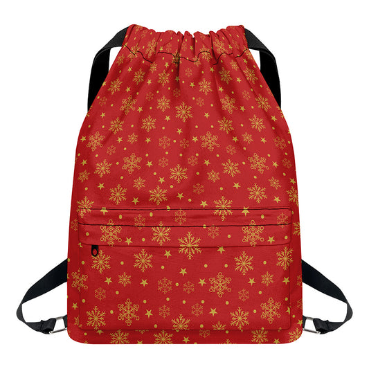 Christmas Snowflakes And Stars Print Drawstring Backpack