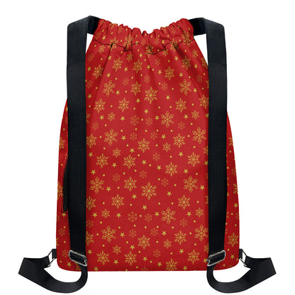 Christmas Snowflakes And Stars Print Drawstring Backpack