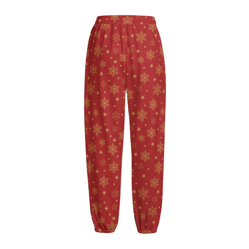 Christmas Snowflakes And Stars Print Fleece Lined Knit Pants