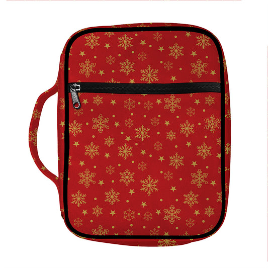 Christmas Snowflakes And Stars Print Front Pocket Bible Bag