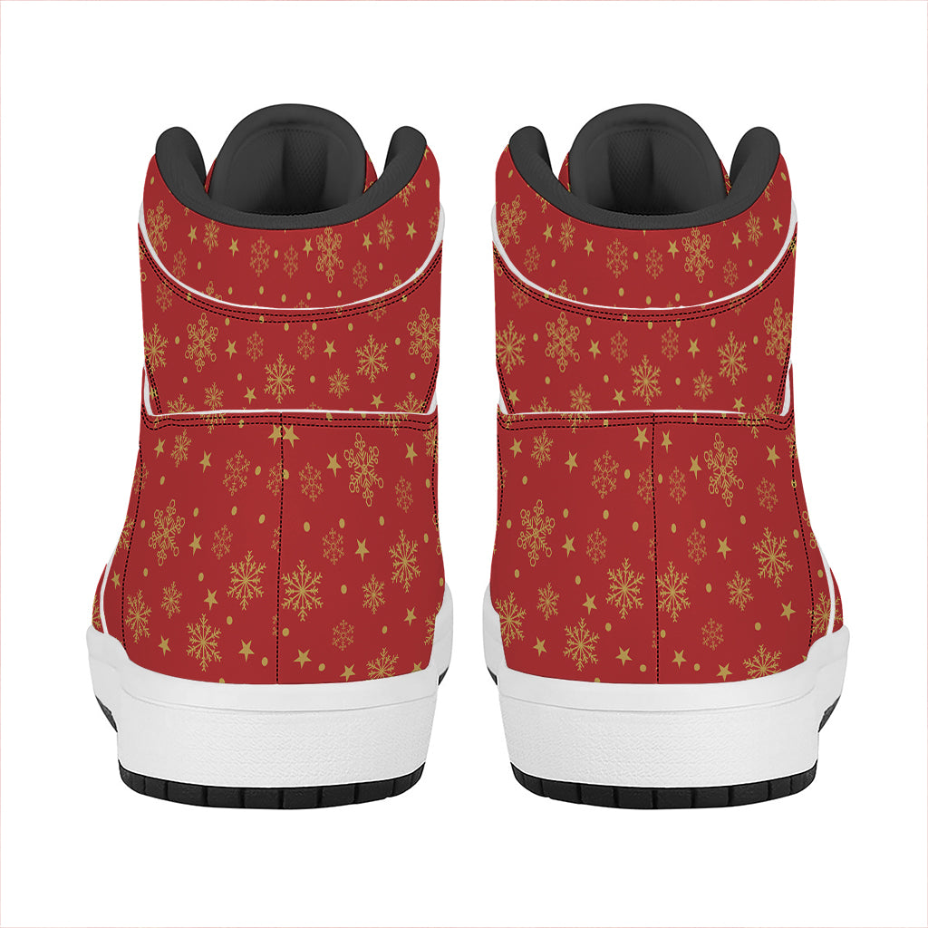Christmas Snowflakes And Stars Print High Top Leather Sneakers