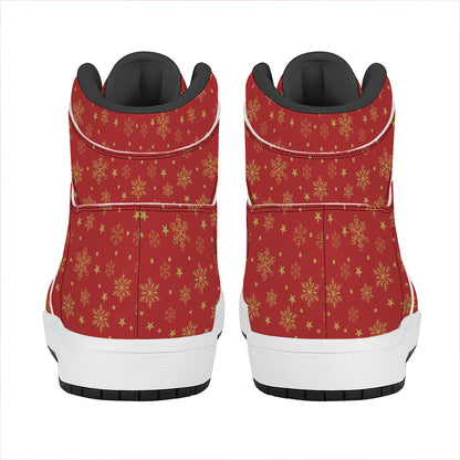 Christmas Snowflakes And Stars Print High Top Leather Sneakers