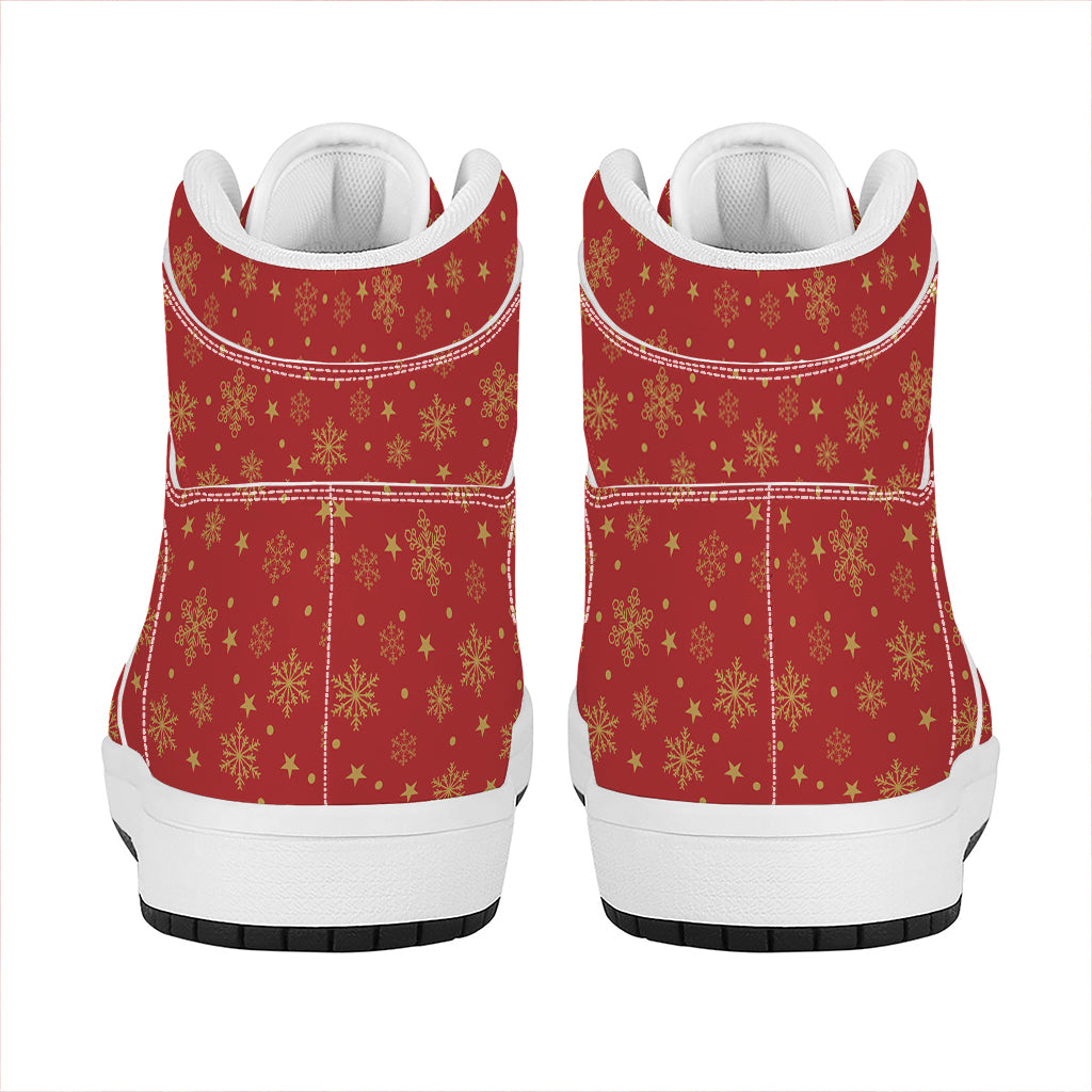 Christmas Snowflakes And Stars Print High Top Leather Sneakers