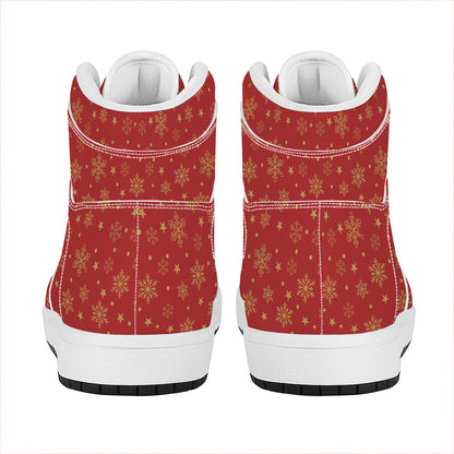 Christmas Snowflakes And Stars Print High Top Leather Sneakers