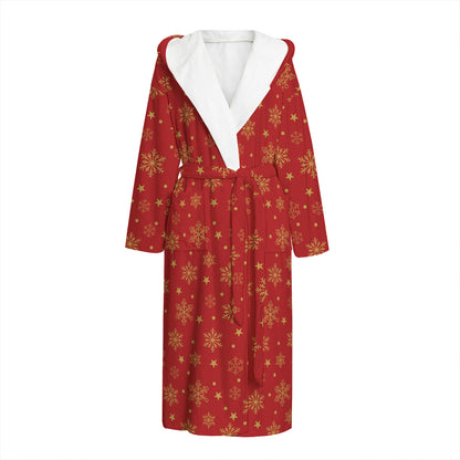 Christmas Snowflakes And Stars Print Hooded Bathrobe