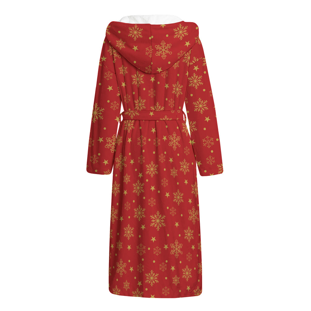 Christmas Snowflakes And Stars Print Hooded Bathrobe