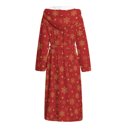 Christmas Snowflakes And Stars Print Hooded Bathrobe