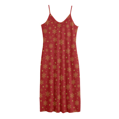 Christmas Snowflakes And Stars Print Jersey Midi Cami Dress