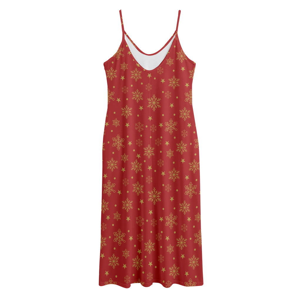 Christmas Snowflakes And Stars Print Jersey Midi Cami Dress