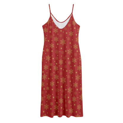 Christmas Snowflakes And Stars Print Jersey Midi Cami Dress