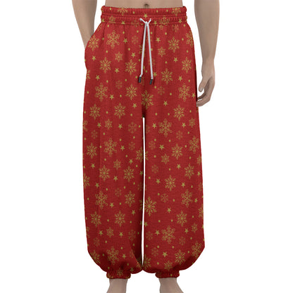 Christmas Snowflakes And Stars Print Lantern Pants