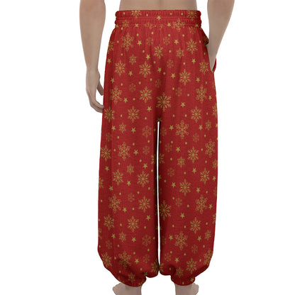 Christmas Snowflakes And Stars Print Lantern Pants