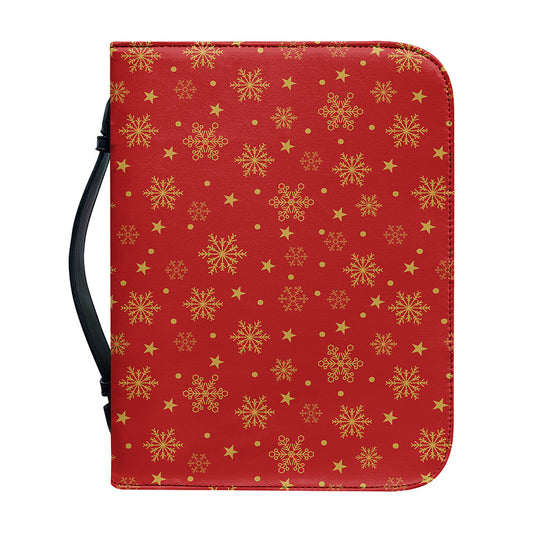 Christmas Snowflakes And Stars Print Leather Bible Cover
