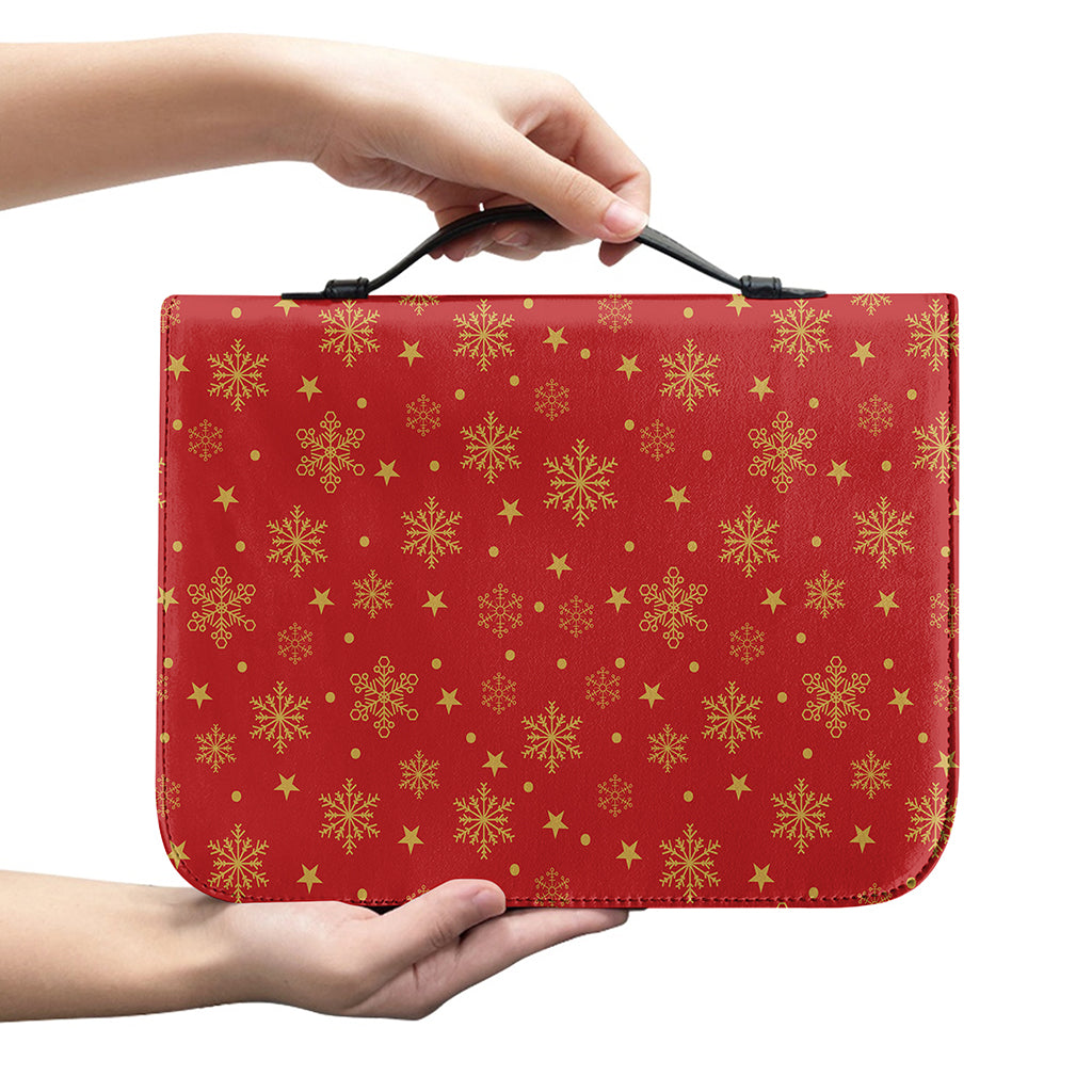 Christmas Snowflakes And Stars Print Leather Bible Cover