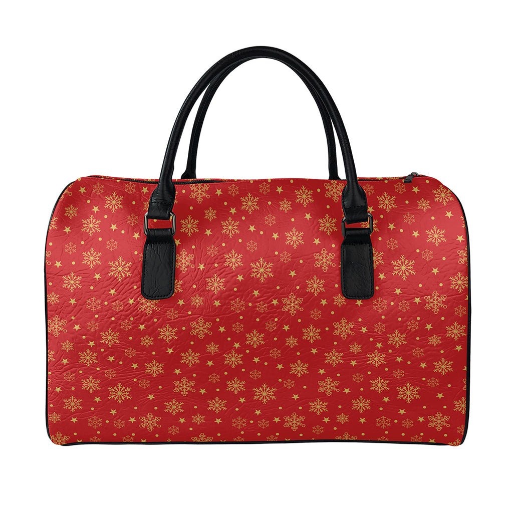 Christmas Snowflakes And Stars Print Leather Duffle Bag